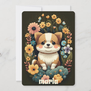 Fluffy Corgi Dog Puppy Birthday Retro Cute drawing Invitation