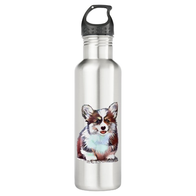 Fluffy Corgi Puppy 710 Ml Water Bottle (Front)