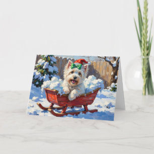 Fluffy Coton de Tulear Dog Vintage Christmas Sled  Card