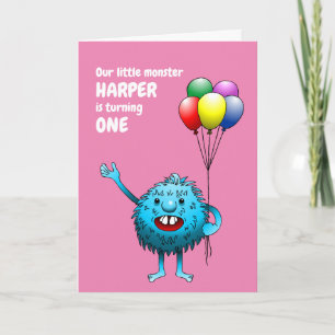 Fluffy Cute Blue Monster Birthday Invitation