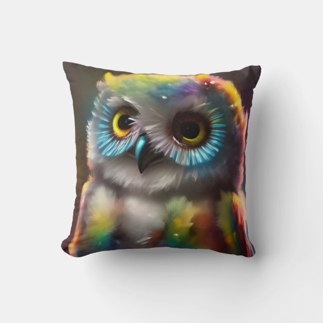 Fluffy Cute Colourful Owl Cushion (Front)