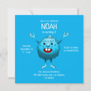 Fluffy Cute Monster birthday invitation