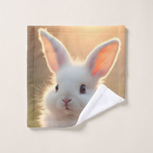 Fluffy, cute, white bunny, super adorable wash cloth