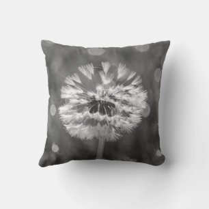 Fluffy Dandelion Black and White Flower Cotton Cushion