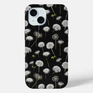 Fluffy Dandelions On Black iPhone 15 Case