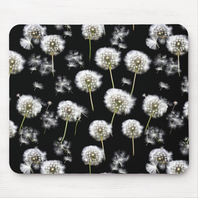 Fluffy Dandelions On Black Mouse Pad (Front)