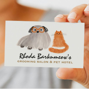 Fluffy Dog and Cat Whimsical Pet Sitter Groomer Business Card