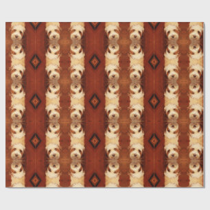 Fluffy dog in brown with diamond wrapping paper