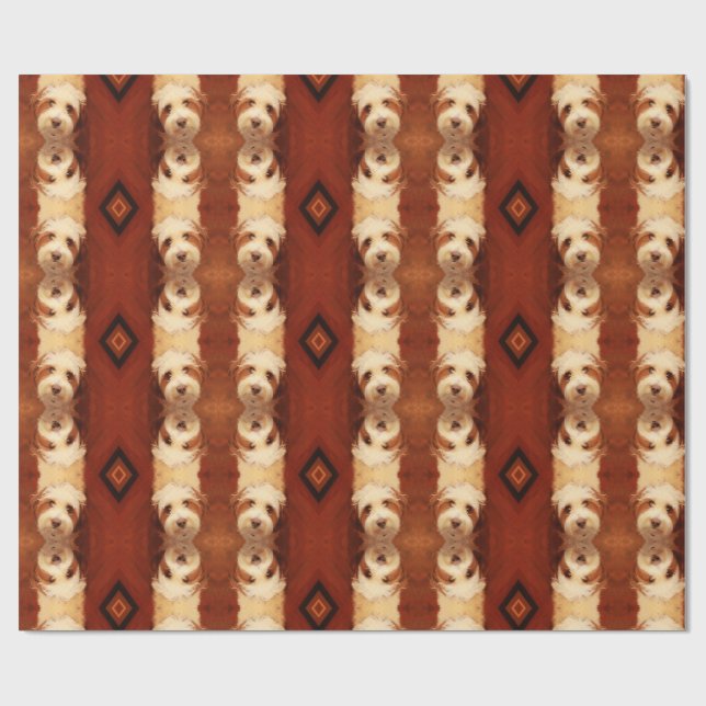 Fluffy dog in brown with diamond wrapping paper (Flat)