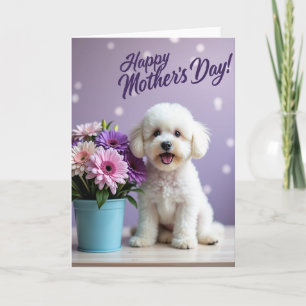 Fluffy Dog Mothers Day Floral Card