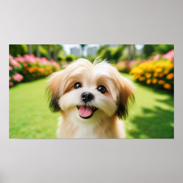 Fluffy Dog with Big Eyes | Joyful Pet Image Poster (Front)