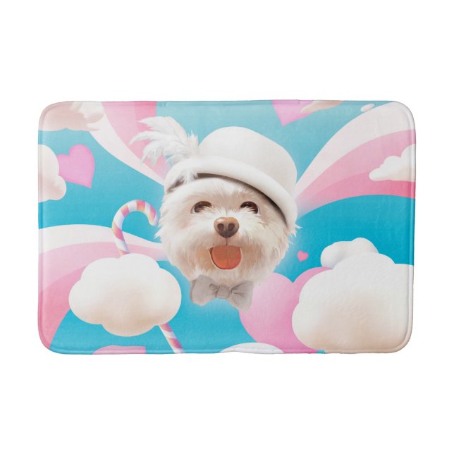 Fluffy Dog with White Hat Bath Mat (Front)