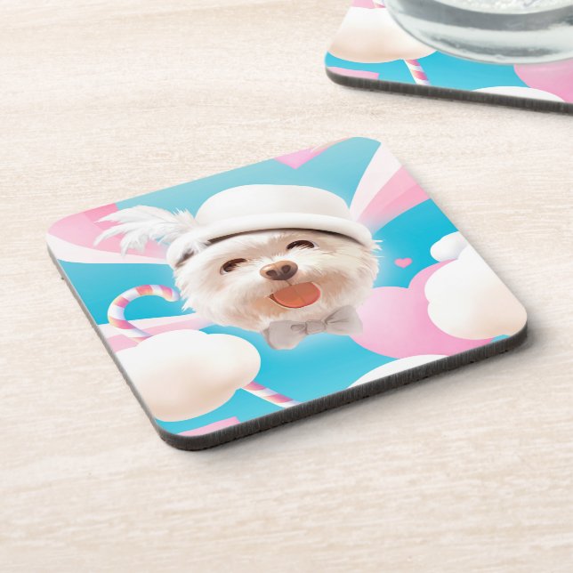 Fluffy Dog with White Hat Coaster (Left Side)