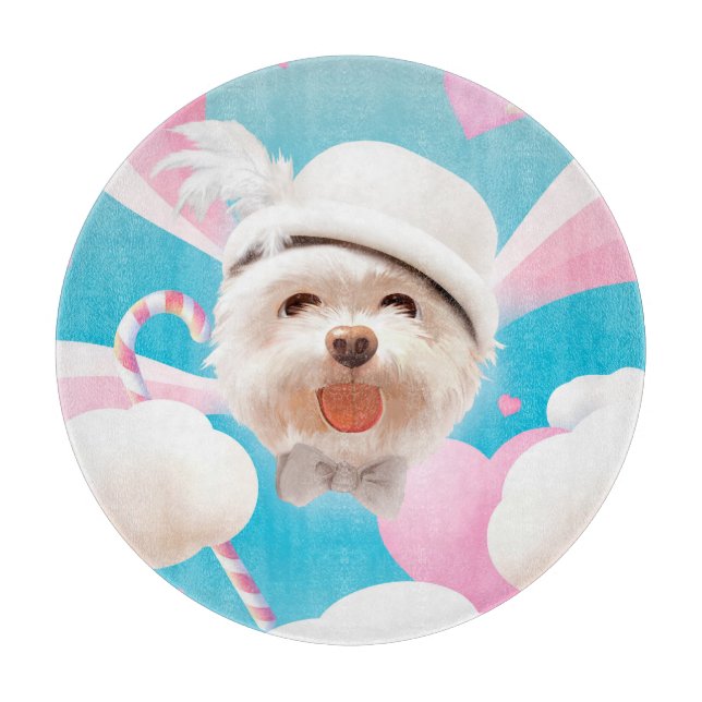 Fluffy Dog with White Hat Cutting Board (Front)