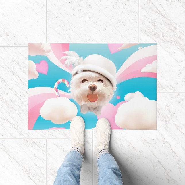Fluffy Dog with White Hat Doormat (Indoor)