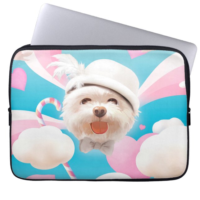 Fluffy Dog with White Hat Laptop Sleeve (Front)