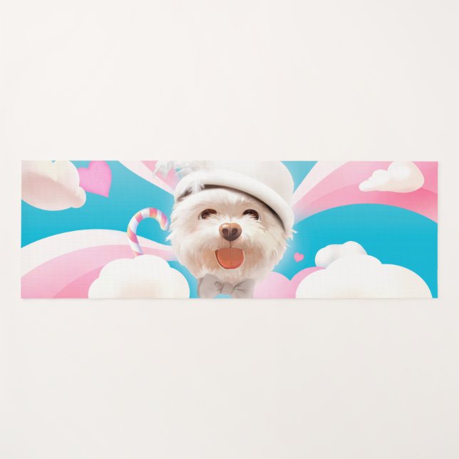 Fluffy Dog with White Hat Yoga Mat (Front (Horizontal))