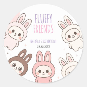 Fluffy Dolls Pastel Bunny Themed Birthday Classic Round Sticker