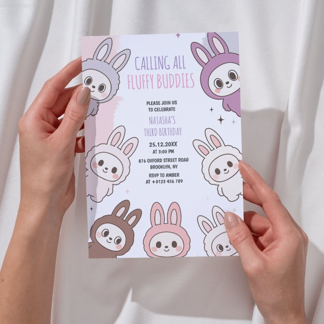 Fluffy Dolls Pastel Bunny Themed Birthday  Invitation (Creator Uploaded)