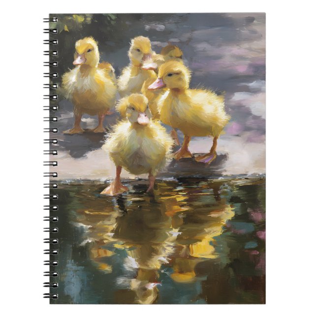 Fluffy Ducklings Pond Reflection Art Notebook (Front)