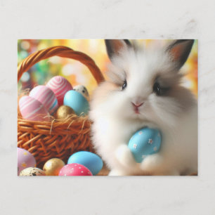 Fluffy Easter Bunny with eggs Holiday Postcard