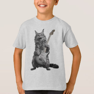 Fluffy Feline Rocker   Long-Haired Cat Guitarist T-Shirt