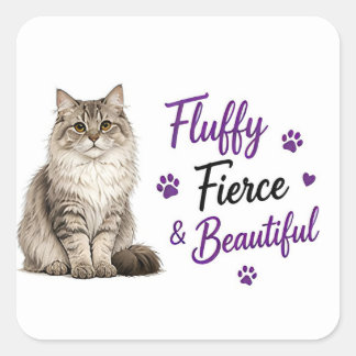 🐾 Fluffy Fierce Siberian Cat Lover Quote 🐾 Square Sticker