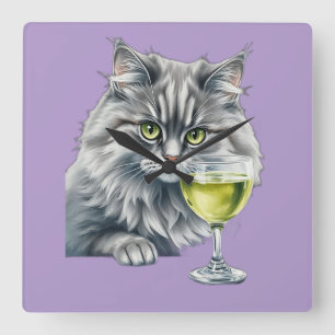 Fluffy  Friend and Absinthe Square Wall Clock