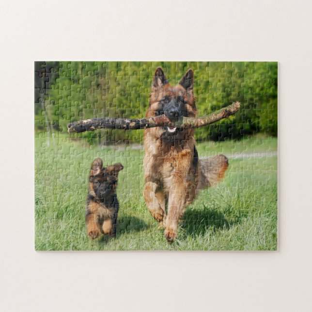 Fluffy German Shepherd Dog and Puppy Jigsaw Puzzle (Horizontal)