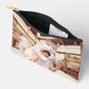 Fluffy Giant: White Cat Selfie at Retro Cafe Accessory Pouch