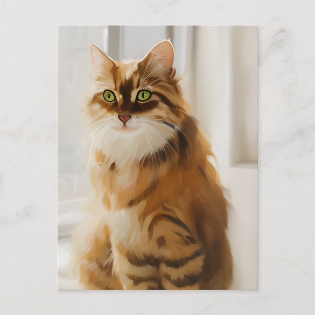 Fluffy Ginger Cat in the Window Postcard (Front)