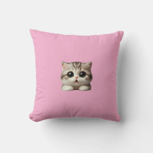 Fluffy Gray Tabby Kitten with Big Green Eyes Cushion