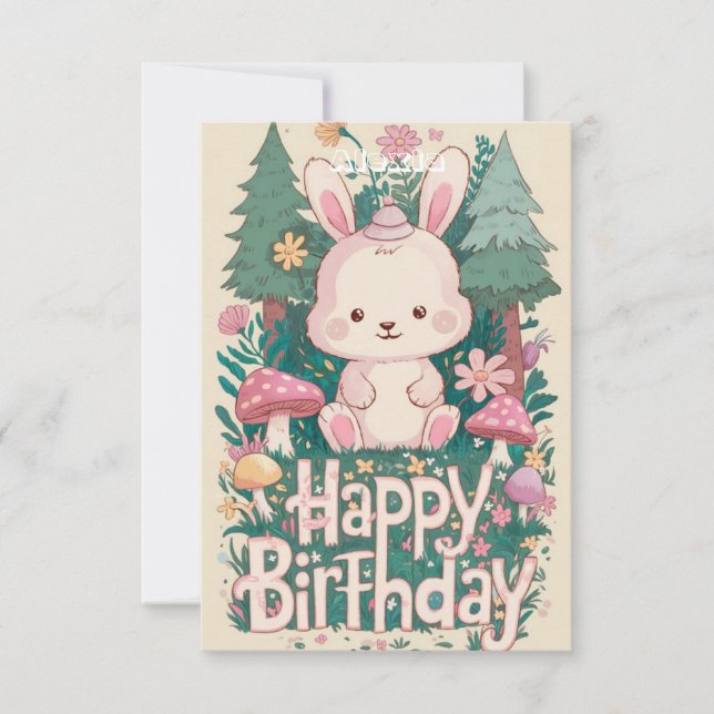 Fluffy Greeting Bunny Digital Birthday Card (Front)