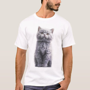 Fluffy Grey British Shorthair Kitten Portrait Men T-Shirt
