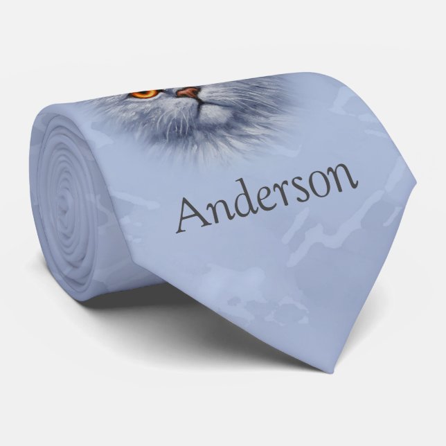 Fluffy Grey Tabby Cat Kitten Face Tie (Rolled)