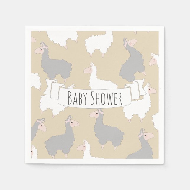 Fluffy Grey & White Llamas Baby Shower Napkin (Front)