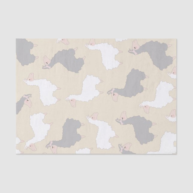 Fluffy Grey & White Llamas Tissue Paper (Front)