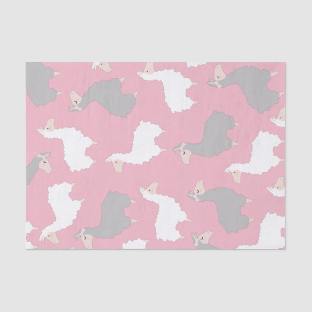 Fluffy Grey & White Llamas Tissue Paper (Front)