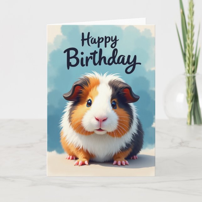 Fluffy Guinea Pig Birthday Card (Front)