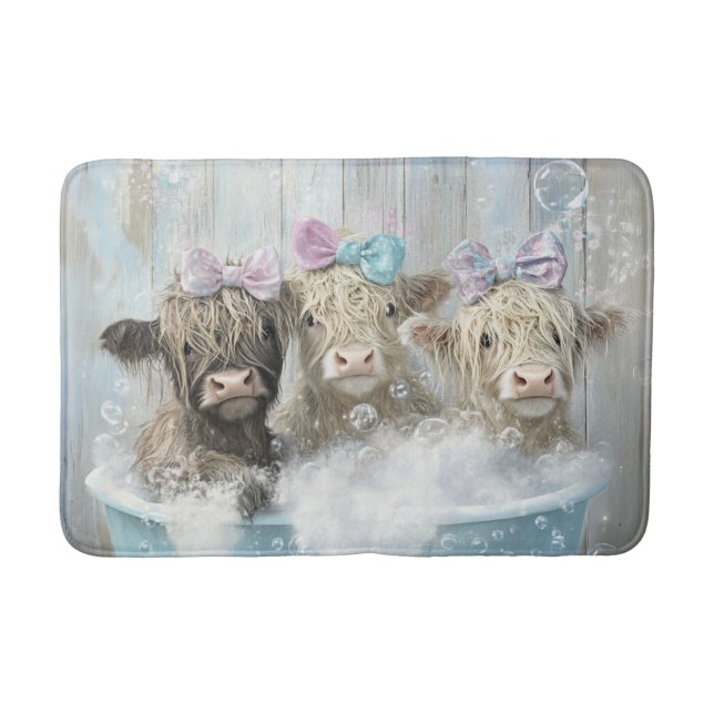 Fluffy Highland Calves Bubble Bath Farmhouse Scene Mat (Front)