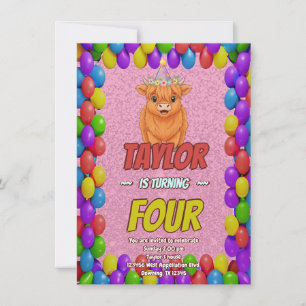 Fluffy Highland Cow Birthday Invite