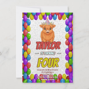 Fluffy Highland Cow Birthday Invite