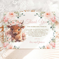 Fluffy Highland Cow Pink Blush Floral Baby Shower