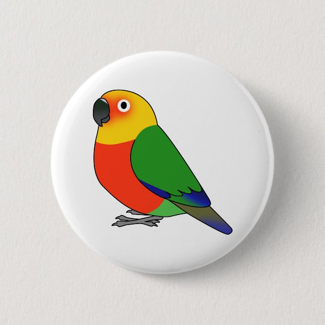 Fluffy jenday conure parrot cartoon drawing 6 cm round badge (Front)