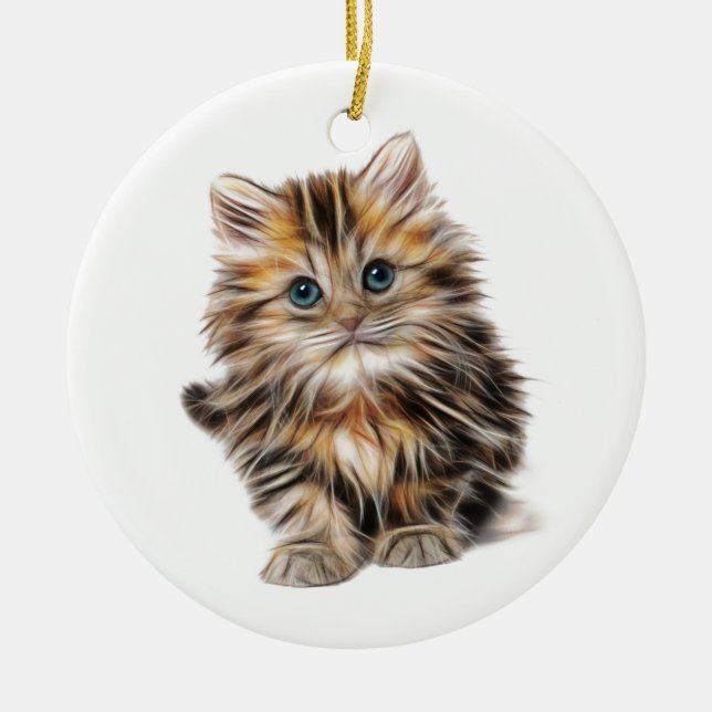Fluffy Kitten Ceramic Tree Decoration (Front)