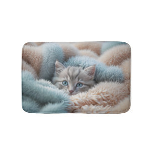 Fluffy Kitten in a Soft Blanket Bath Mat