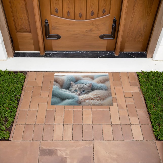 Fluffy Kitten in a Soft Blanket Doormat (Outdoor)