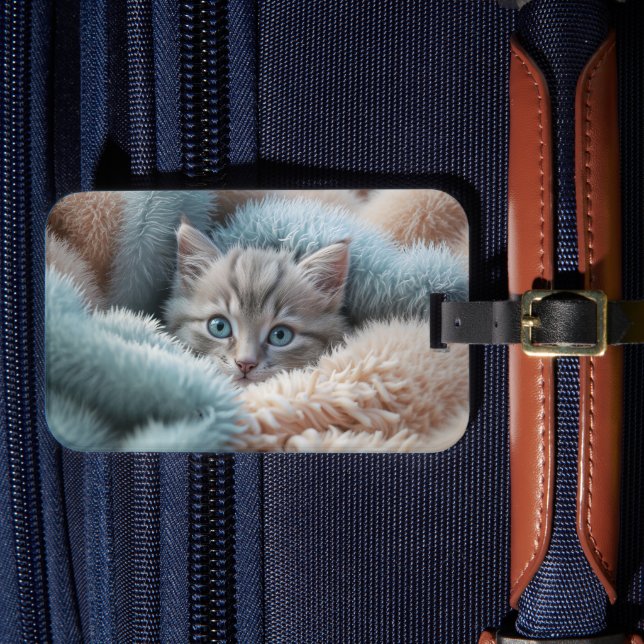 Fluffy Kitten in a Soft Blanket Luggage Tag (Front Insitu 4)