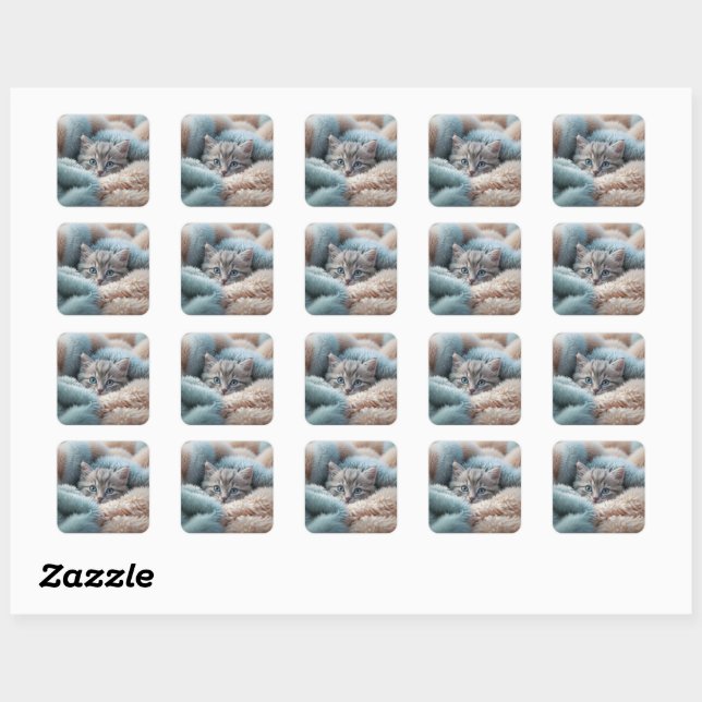 Fluffy Kitten in a Soft Blanket Square Sticker (Sheet)