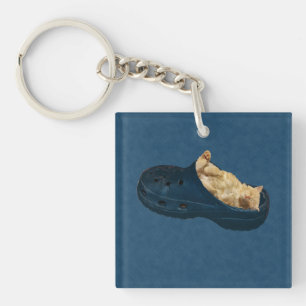 Fluffy Kitten Sleeping In Croc Shoe, Keyring